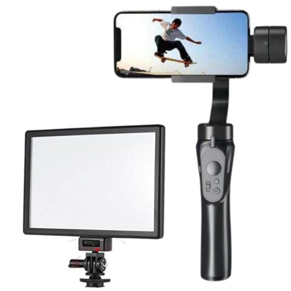 Cospex 3 Axis Handheld Smartphone Gimbal Stabilizer for All Smart Phones Featuring Video Stabilizer with L116T 3300K-5600K CRI 95+ LED Video Light Brightness and Color Temperature