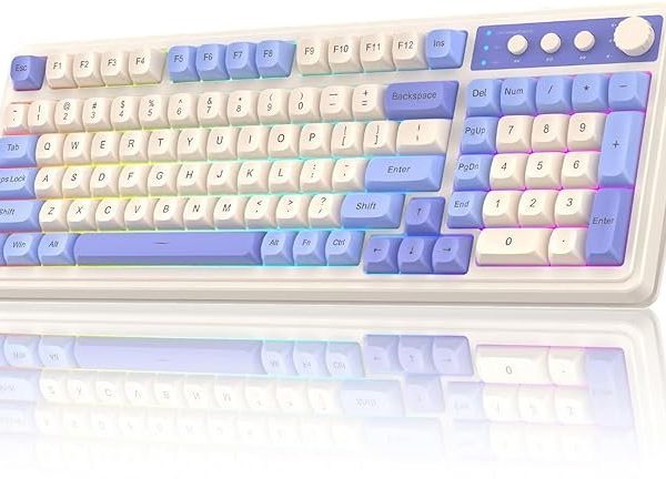 AULA S99 3 in 1 World's First Silicon Membrane Gaming Keyboard | Bluetooth/2.4GHz/USB-C Balls Keycap Keybaord with Knob | Programmable RGB Backlit Gaming Keyboard for PC/Xbox/PS5 (Purple)