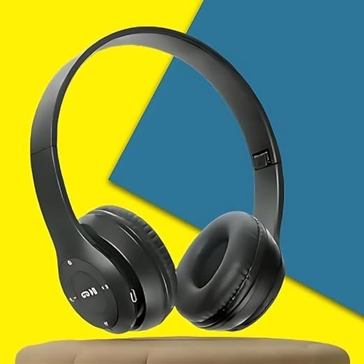 icall P47 Headphones Gaming Bluetooth Wireless Folding Headset Over Ear Eardphone with Mic Active Noise Cancellation Over EarHeadphones (Black)