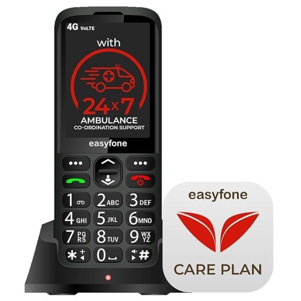 easyfone Elite 4G+ Premium Senior Citizen Phone with 20+ Senior Friendly Features-Includes easyfone Care Plan for Remote Configuration & Quick Ambulance Coordination