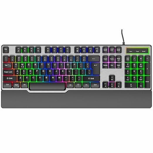 Dr Luxur Ergofizz Ergonomic Keyboard Backlit Membrane Wired Gaming Keyboard with Multimedia Keys, Ergonomic Detachable Wrist Rest (Ergo Fizz)