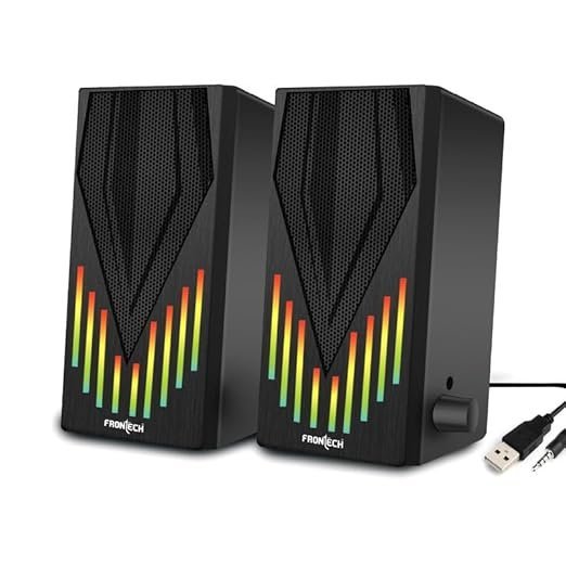 FRONTECH 2.0 USB Powered Multimedia Speakers with RGB Lights | 2 x 3W Drivers (5.2 cm) | AUX Connectivity | for Laptop, PC, Mobile | 1 Year Warranty (SPK-0006, Black)