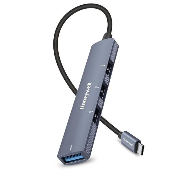 Honeywell Newly Launched 4in1 Ultra Slim Multiport Type C Hub to 1xUSB 3.0 & 3xUSB 2.0 Ports,30cms(1 feet) Cable,DataTransfer Speed Upto 5GBPS,Universally Compatible with All USB,PC,Speaker,Laptop