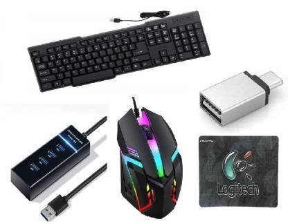Di Innovating Technology DI 5 COMBO OF ( KEYBOARD, RGB MOUSE, HUB, MOUSEPAD AND C TYPE OTG) Combo Set