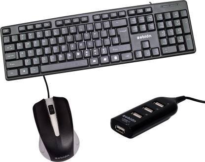 zebion K500 Wired Keyboard + Rocky wired Mouse + Pronto101 Usb hub Combo Set??(Black)